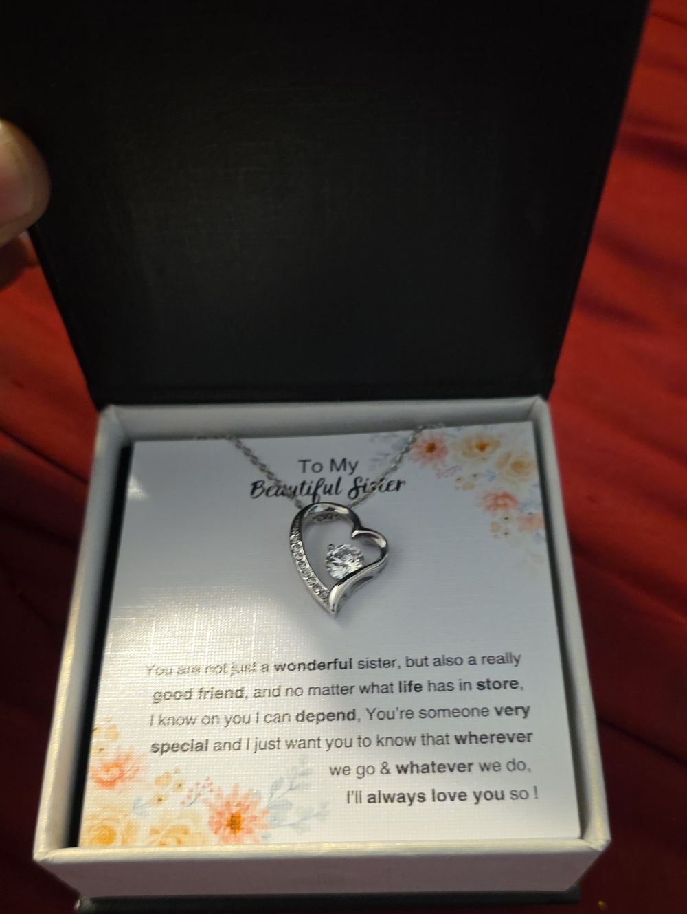 Silver Heart Pendant Necklace for Sister - Rhodium Plated